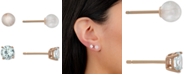 Giani Bernini 2-Pc. Cubic Zirconia & Rose Quartz Stud Earrings in Rose Gold-Plated Sterling Silver, Created for Macy's